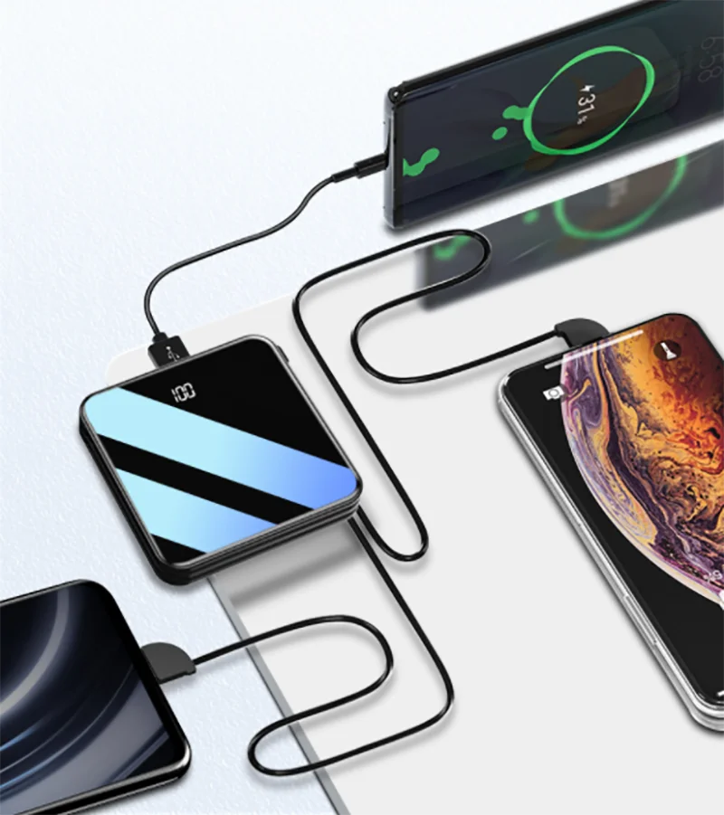 Мини powerbank 18650 10000 мАч carregador portatil портативное зарядное устройство батарея Внешний аккумулятор с кабелем для iphone xiaomi