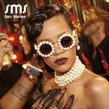 Винтажные круглые жемчужные солнцезащитные очки для женщин, новинка, роскошный бренд, дизайнерская мода, сплав, негабаритная оправа, мужские очки, ретро очки