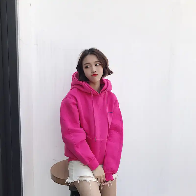 冬の新韓国女性スウェット原宿 Bf 風オルゆるい学生無地白タワーフード