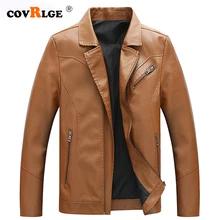 Covrlge брендовая куртка из искусственной кожи Осень Зима Повседневная мотоциклетная кожаная куртка на молнии Мужские приталенные куртки пальто