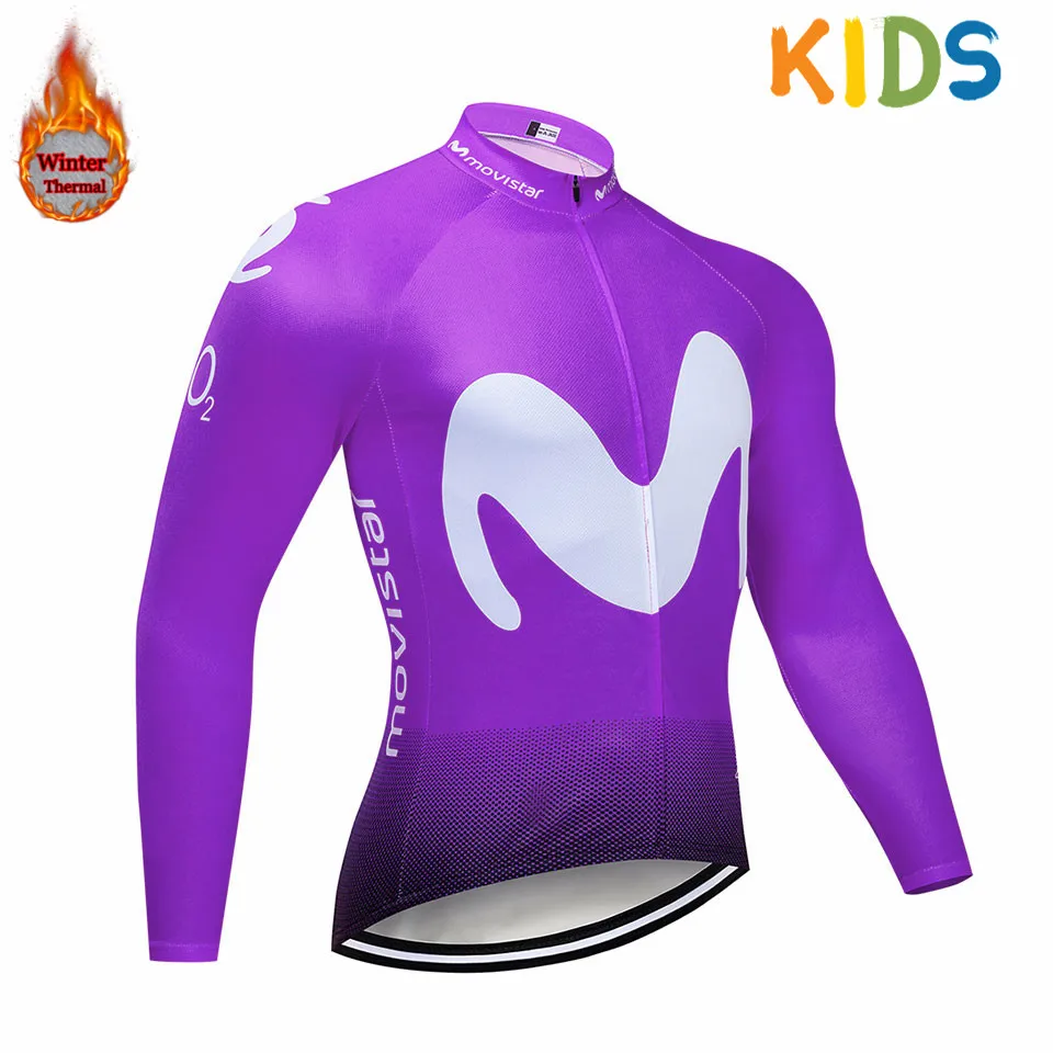 Детская зимняя одежда для велоспорта Movistar для мальчиков, Детская футболка для велоспорта, профессиональная команда, флисовая одежда для велоспорта, комплект с длинными рукавами для велоспорта - Цвет: 8