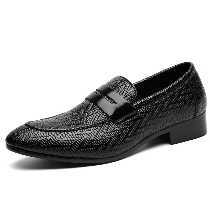 Мужские кожаные туфли-лоферы; модная классическая мужская Осенняя обувь; официальная обувь; Повседневная резиновая обувь; zapatos de hombre; большие размеры - Цвет: Черный