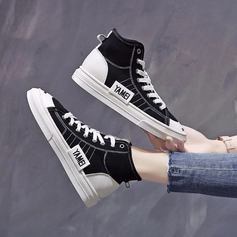 

patchwork Fashion Women Shoes 2019 High-top Lace-up Breathable Ladies Casual Sneakers Retro Harajuku Style Female Footwear