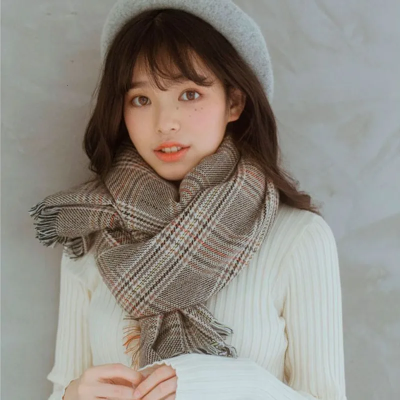 

Korea Autumn And Winter Retro England Thousand Bird Plaid Imitation Cashmere Scarf Long Thick Shawl Collar Ladies