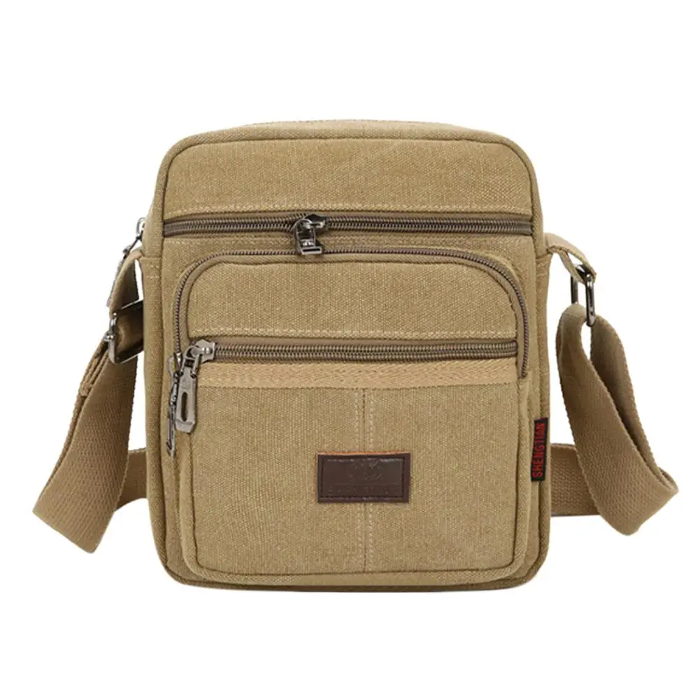 Men Canvas Backpack Military Messenger Shoulder School Bag Zip Up Pocket Casual 
