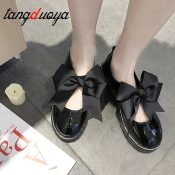 

Lolita Shoes bow red black pink shoes girl Japanese School Shoes Student Uniform Suits Shoes flats shoes women zapatos de mujer