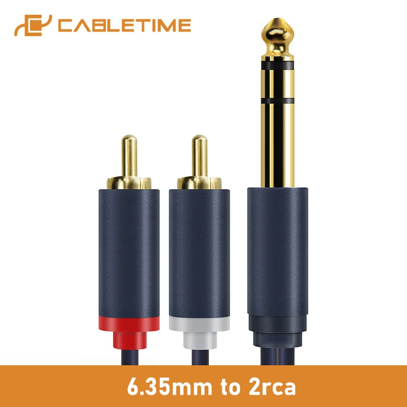 

Cabletime 6.35mm to 2RCA Jack Cable Male to Male Stereo Cable Gold Plated AUX Audio Cable For Music Amplifier Line C218
