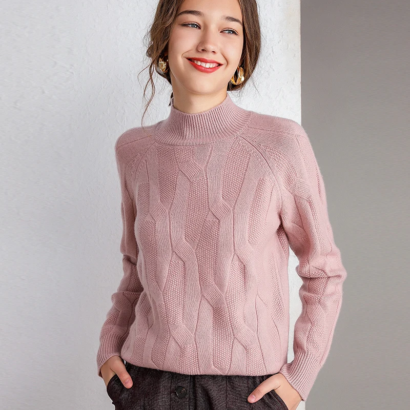 Smpevrg pure wool women sweater female pullover long sleeve turtleneck pullover women sweater pull femme jumper knitted top