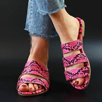 

EOEODOIT 2020 Women Leather Slippers Open Toe Slip On Flat Heel Summer Sandals Cozy Casual Flats Drags Plus Size
