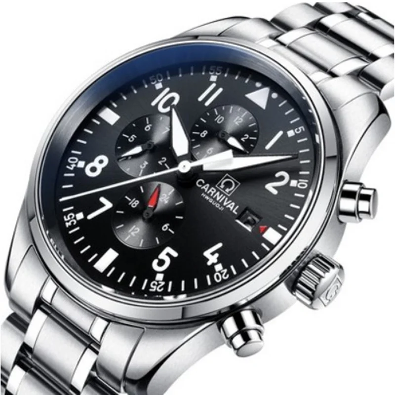 2022 Luxury Brand CARNIVAL Automatic Watch for Men Sapphire Calendar Luminous Stainless Steel Army waterproof Dive Men's Watches 