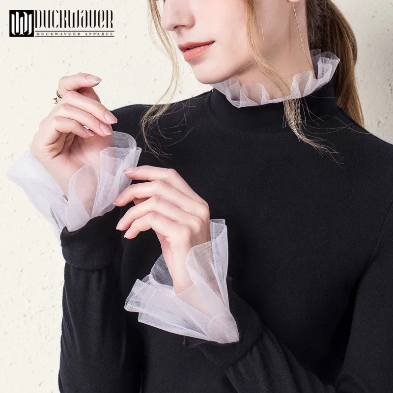 White Sleeve Duckwaver, большой размер, эластичная приталенная женская футболка с высоким воротником и длинным рукавом, облегающие Женские топы, Осенние футболки - Цвет: White Sleeve