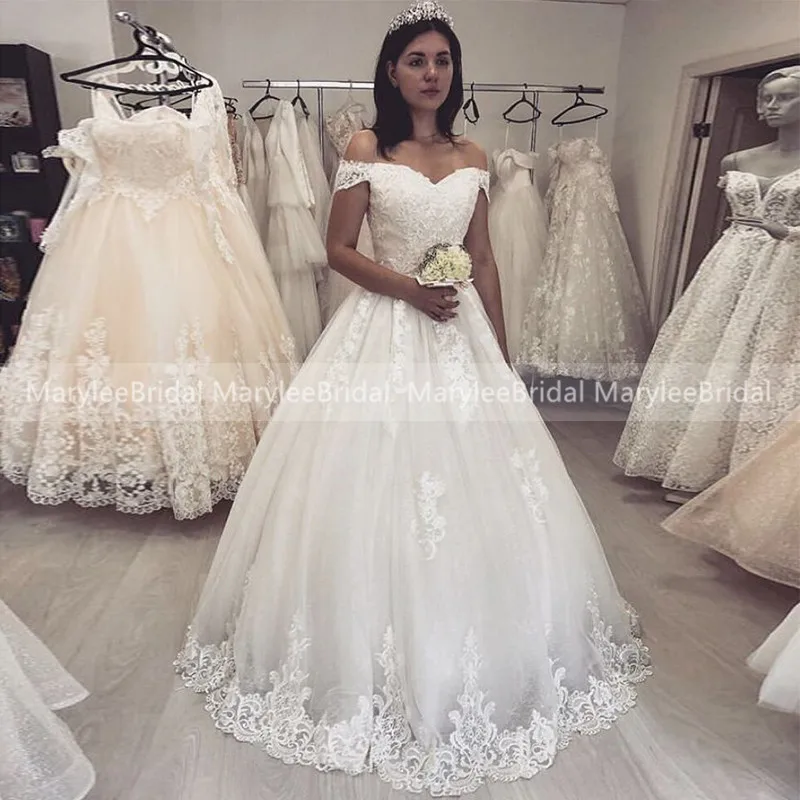 MaryLeeBridal Gorgeous Appliques A-Line Wedding Dress 2021 Off Shoulder Princess Bride Gowns Plus Size Corset Robe De Mariee | Свадьбы и