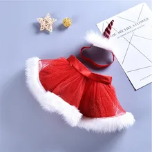 Милые рождественские наряды для новорожденных девочек реквизит для фотосессии, сетчатая юбка-пачка с блестками и перьями+ шляпа для маленьких девочек, Рождественский комплект из 2 предметов