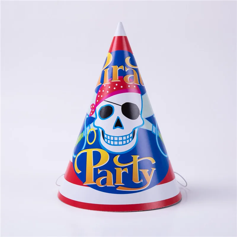 Hat(6pcs) Пиратская тематика, детские принадлежности для вечеринки на день рождения, одноразовая посуда на Хэллоуин, бумажные стаканчики, салфетки, баннер, скатерть, детский душ - Цвет: Hat(6pcs)