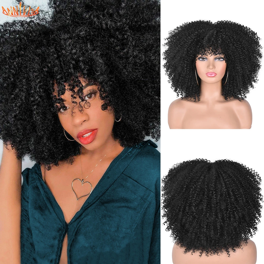 Flash Sale Kinky Curly Wigs Bangs Hair-Afro Short Glueless Synthetic Black-Women Ombre African  GR6Jewldjj1