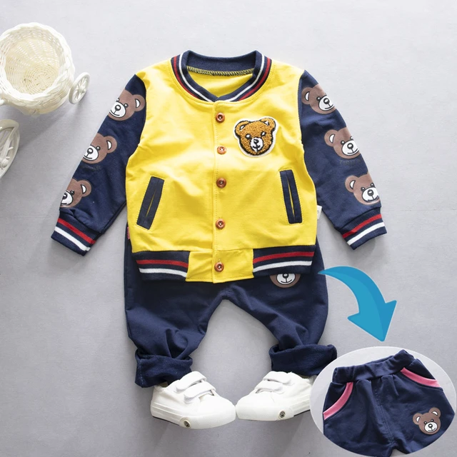 Fashion Children Clothing Spring Autumn Baby Girl Clothes Set Boys Cotton Jacket Pants 2 Pieces Toddler Costume Kids Tracksuits XH bangqiufuF Yellow
