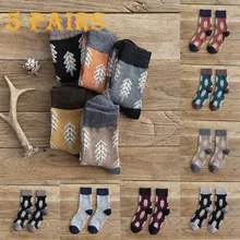 5 пар теплых носков женские носки в стиле ретро с рождественской елкой осенне-зимние носки средней длины chaussettes femmes женские носки# D30