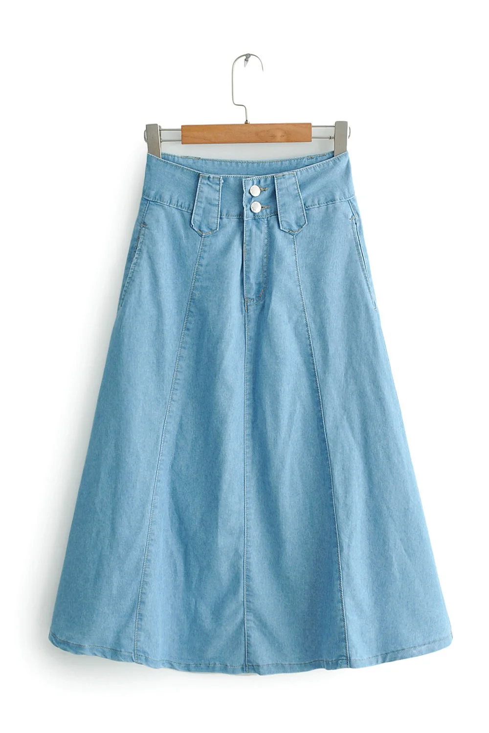 

Light Color Tencel Denim Skirt Skirt Women's Summer Mid-length Slimming High-waisted Thin over-the-Knee A- line Skirt S27343
