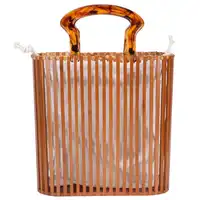 Handles Purse Beach Bag Bamboo Handbag Makeup Travel Shopping with Acrylic Handle for Holiday Mobile phone Wallet 1