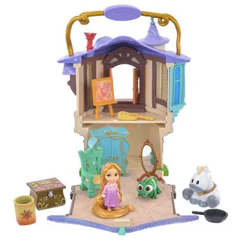 

Disney Cartoonist Princess Rapunzel Mini Cabin Can Make A Sound And Glow Action Figure Collect Model Kids Educational Toy M4858