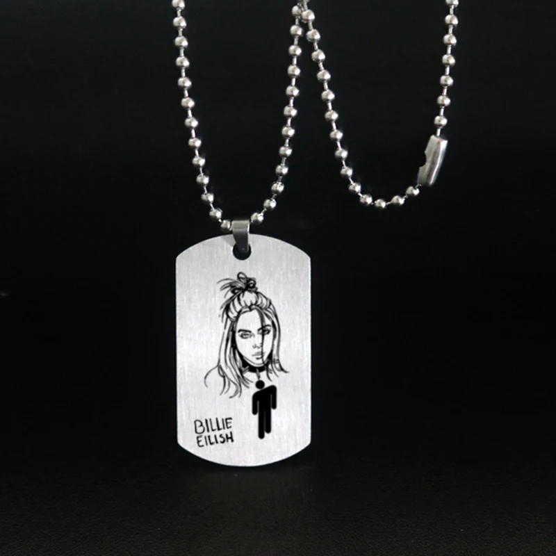 Billie Eilish Pendant Necklace Round Strand Square Stainless Steel Pendant Necklace Portrait Fans Gifts