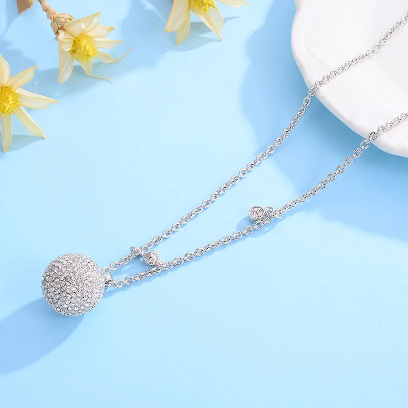 Shineland Cheap Wholesale New Fashion Elegant Sweater Chain Long Zircon Ball Pendant Necklace Charming For Women In Winter