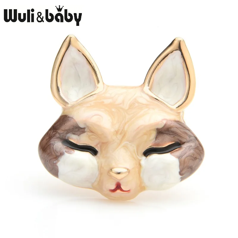 brown Wuli&baby броши в виде головы лисы белого и коричневого цвета, сплав, красивая эмаль, животное, Повседневная брошь для вечеринки, булавки, подарки на год - Окраска металла: brown