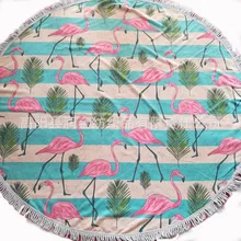 Round Beach Towel Tassel Beach Travel Towel Microfiber Bath Towel Fashion Color Matching Flamingo Design Bath Towel