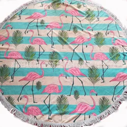 Round Beach Towel Tassel Beach Travel Towel Microfiber Bath Towel Fashion Color Matching Flamingo Design Bath Towel
