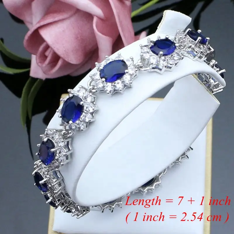 Silver 925 Jewelry Sets for Women Natural Blue Sapphire Stone Fashion Jewelry Gift for Her Party Necklace Sets 7 Colors silver jewelry set jewelry set silver jewelry