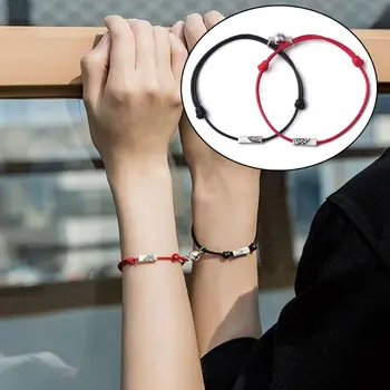 

2Pcs Minimalist Lovers Matching Friendship Bracelet Rope Braided Couple Magnetic Distance Bracelet Kit Lover Jewelry Decoration