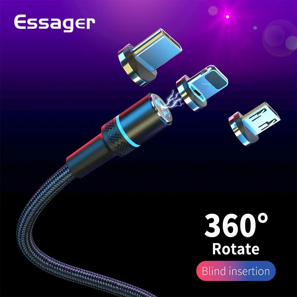 Магнитный usb кабель Essager для быстрой зарядки Type C iPhone Xiaomi мобильный телефон