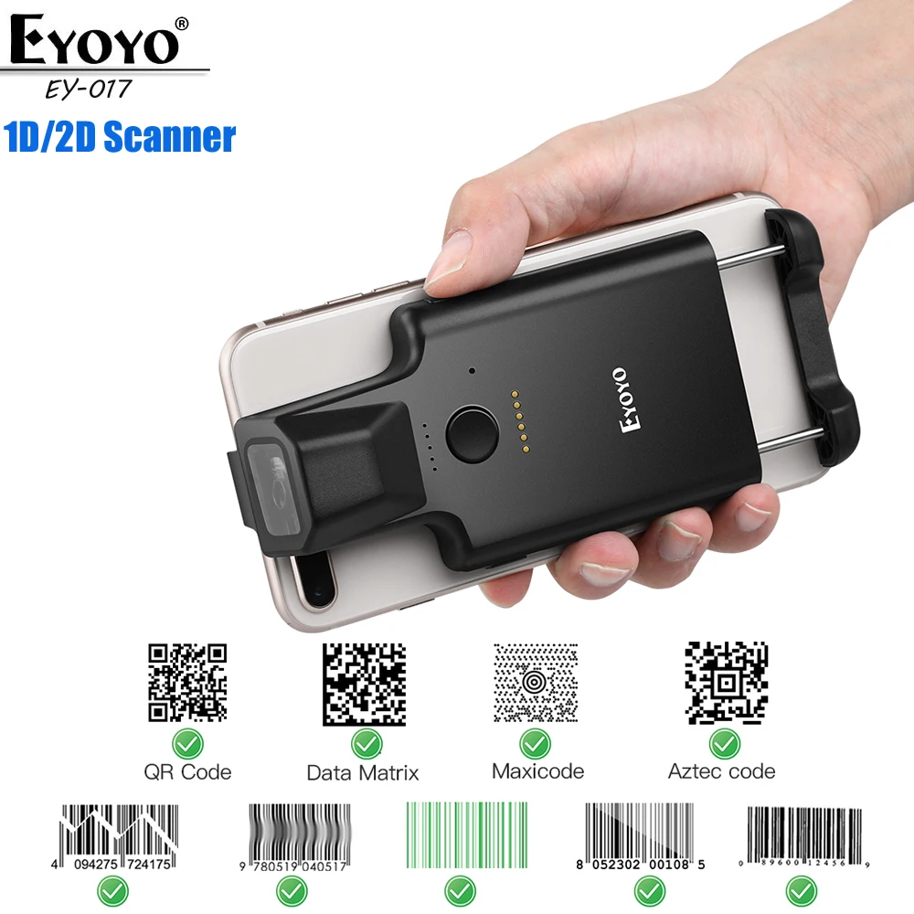 Сканер штрих-кода Eyoyo 1D 2D с задней застежкой для телефона Bluetooth портативный