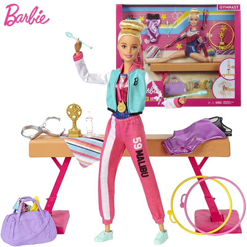 Original Barbie Gymnastics Balance Beam Barbie Doll for Girls Accessories with Twirling Kid Toys for Children Sports Bjd Playset