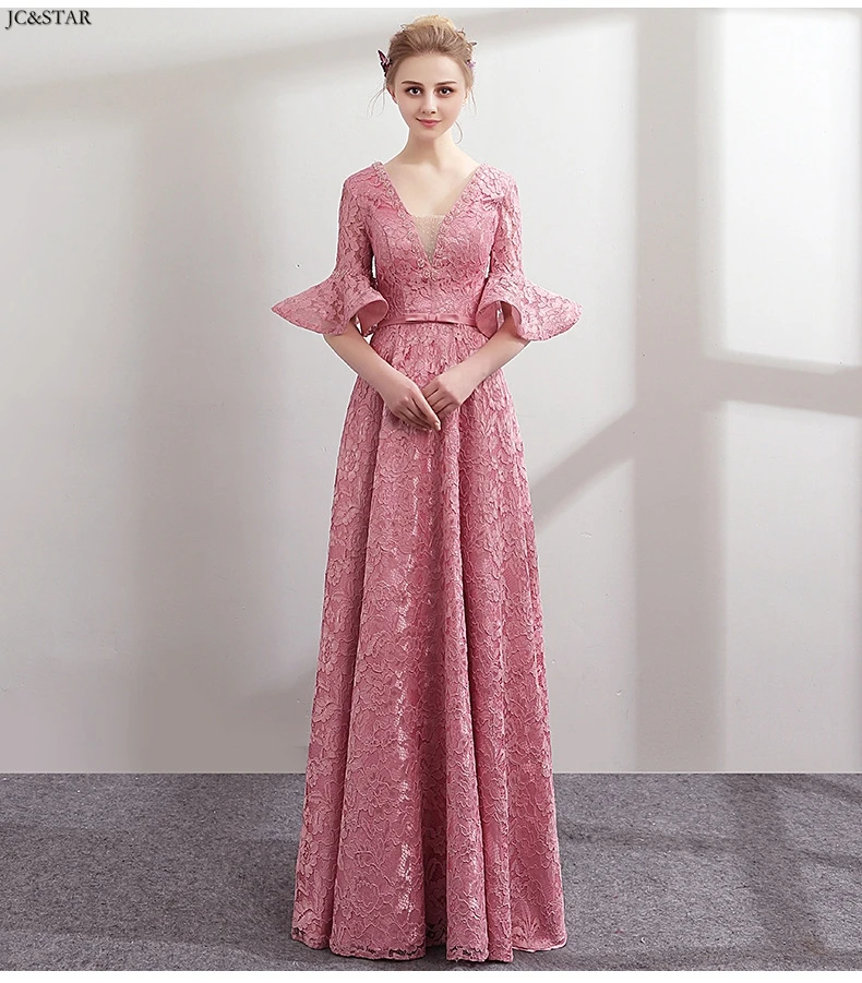 Vestidos de fiesta largos elegantes de gala boda новые кружевные платья трапециевидной формы с оборками и рукавами пыльно-розового цвета для подружек невесты больших размеров