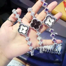 Accking AAA циркониевые элементы лист австрийский кристалл браслет часы для свадебной вечеринки модные ювелирные изделия ужин подарок