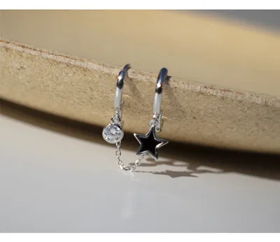 1 piece 8mm Серьги из стерлингового серебра 925 пробы, модные короткие серьги в форме звезды, 2 отверстия, круглая циркониевая цепочка, кисточка, ушные косточки, популярное ювелирное изделие для мальчиков и девочек - Окраска металла: 1 piece 8mm