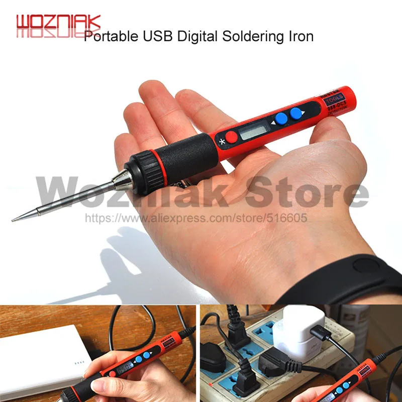 Portable Digital LCD USB Soldering Iron 5V 10W Ferro De Solda Adjustable Temp… 