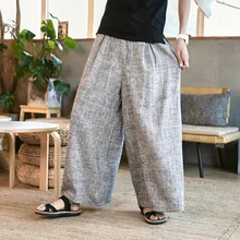 Китайский стиль свободные широкие брюки мужские штаны для бега Японская уличная одежда льняное кимоно брюки мужские брюки Джоггеры мужские брюки KK3214