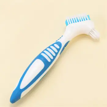 

1Pc Portable Dentures Toothbrush Non-slip Denture Cleaning Brush Double Head False Teeth Brush with Silicone Handle Oral Care