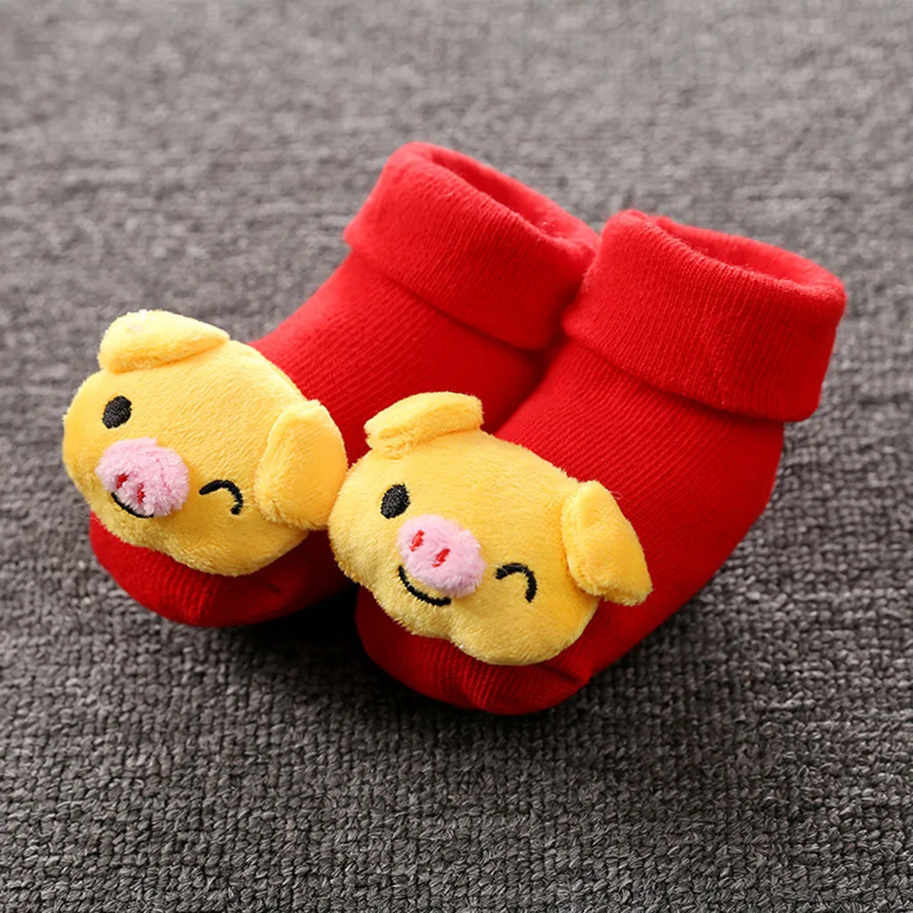 Носки для малышей Нескользящие хлопковые носки-тапочки с рисунком куклы мягкие милые ботинки Нескользящие носки с принтом поросят для новорожденных мальчиков и девочек