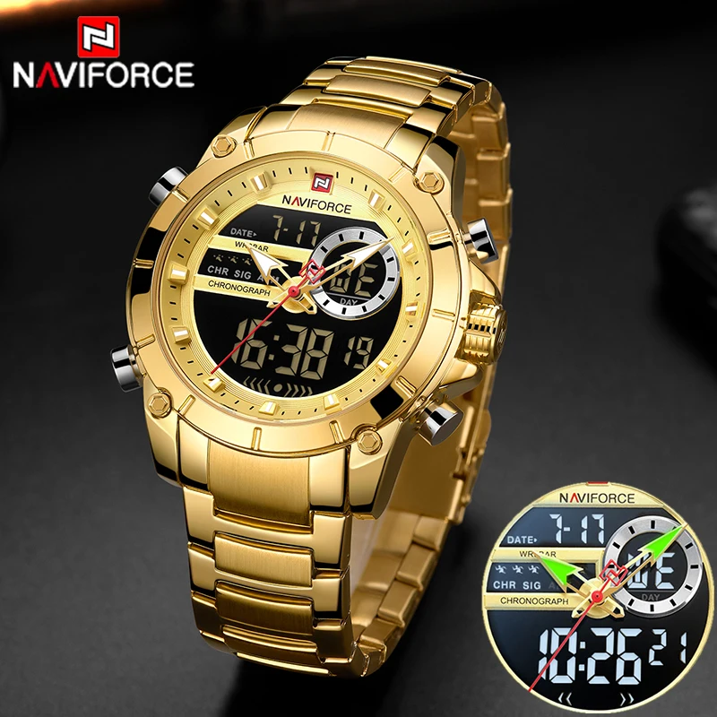 Новые NAVIFORCE мужские военные модные часы золотые кварцевые наручные стальные