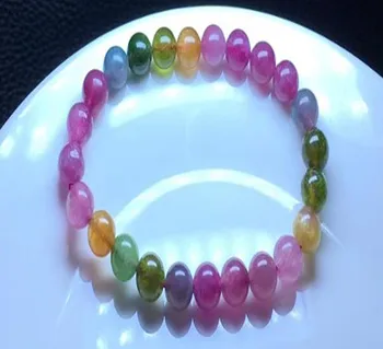 

Certificate Natural Colorful Tourmaline Candy Clear Round Beads Bracelet 7.6mm Women Men Crystal Tourmaline AAAAA Certificate
