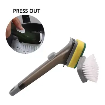 

High Quality Automatic Liquid Addition Sponge Dish Washing Brush Long Handle Refillable Bowls Cleaning Kitchen Clean Tools