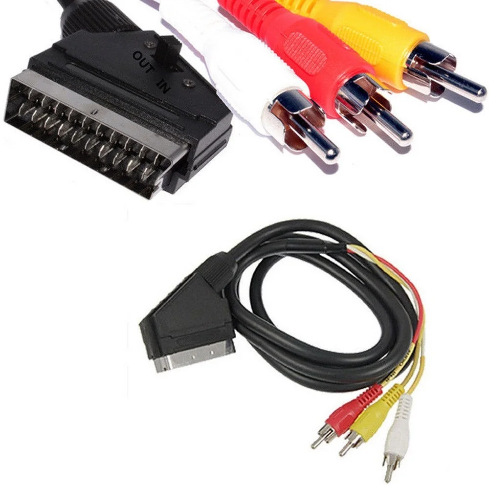 1 * кабель Scart на 3 RCA телефонный 5 м RGB 21 вывод переключаемый тройной композитный