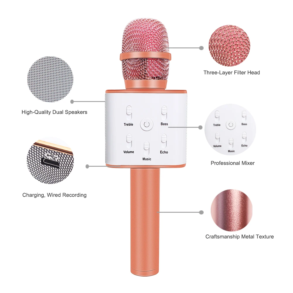 Q7 Bluetooth микрофон беспроводной Смартфон ручной с двумя динамиками домашний КТВ