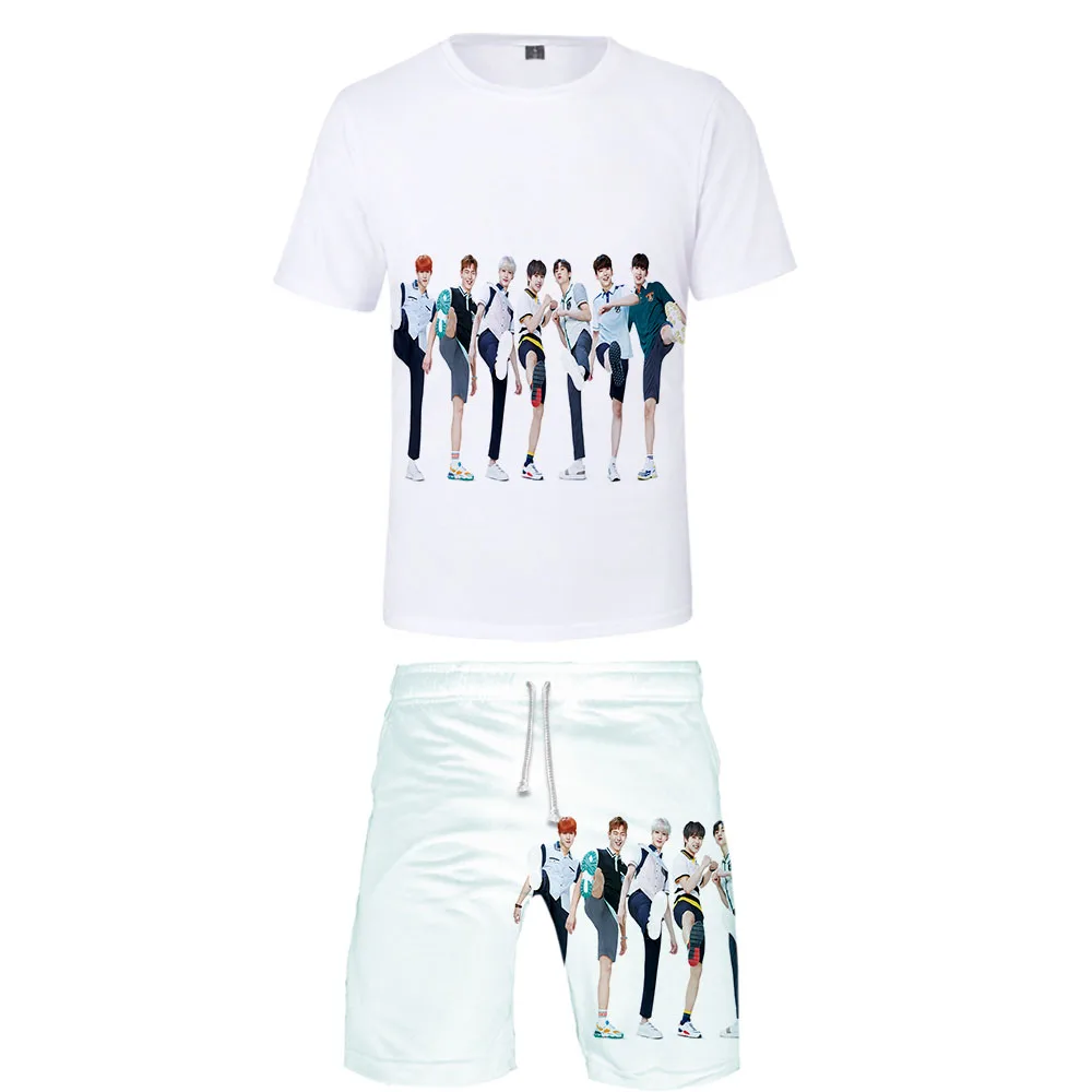 MONSTA X-Printed 3D женский/мужской комплект из двух предметов, модный летний топ+ шорты,, kpop уличная одежда