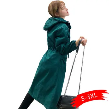 

Spring Autumn 2020 New Women Loose Harajuku Windbreaker Long Sleeve Hooded Casual Plus Size Medium Long Trench Coats Casacas