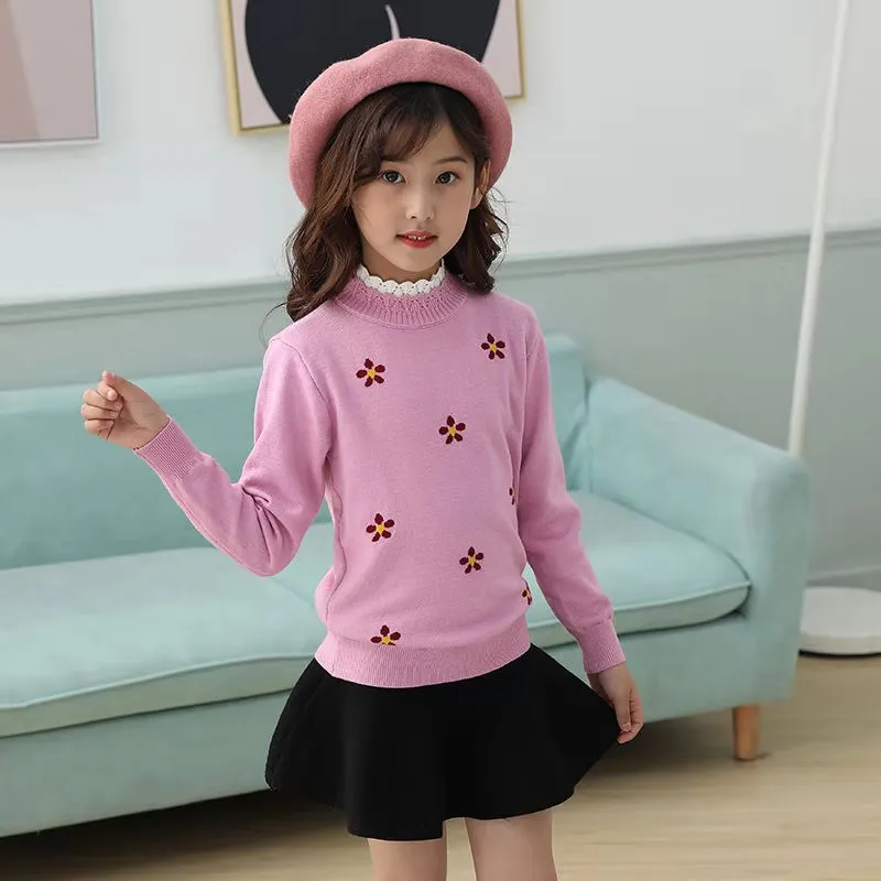 Осень-зима, детский вязаный теплый пуловер, Свитера для девочек, трикотаж, Детский свитер 4, 5, 6, 8, 10, 12 лет - Цвет: F-pink