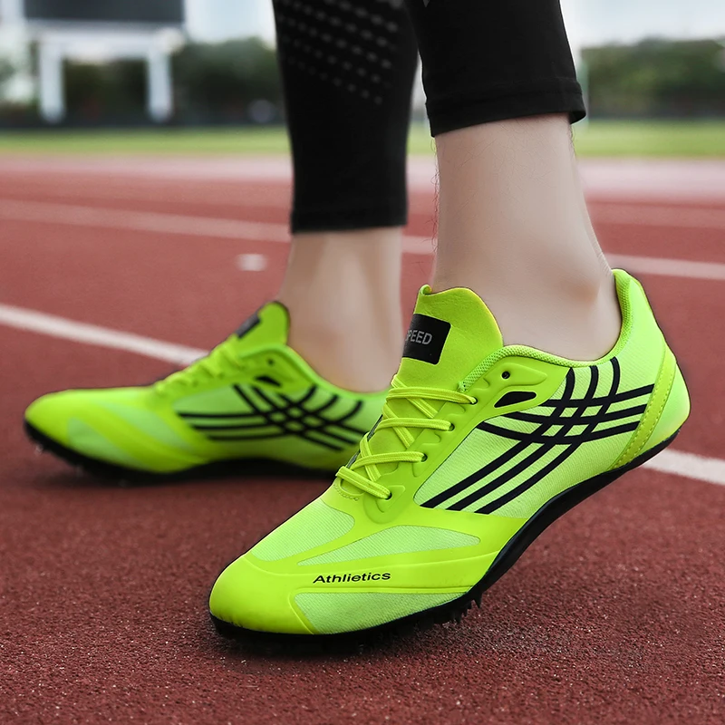 

Unisex Track & Field Shoes Mesh Breathable Spikes Sneakers for Running Non-Slip Athletics Spikes for Running Green Nails Shoes